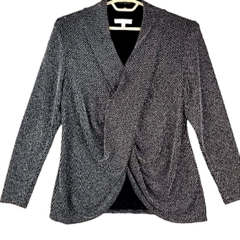 CHAUS black and silver metallic cross front top